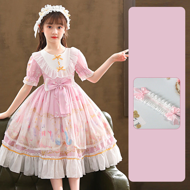 Short Sleeve Children's Dress Lolita Skirt Full Set