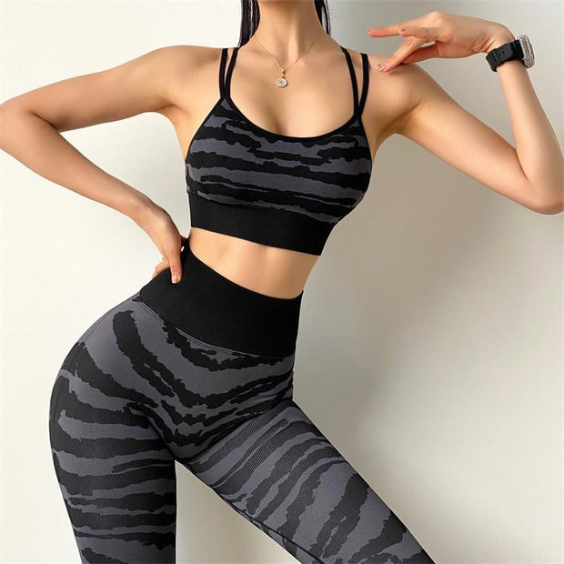 Women Sport Yoga Set Women zebra Pattern