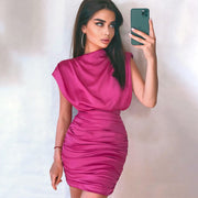 Silky Sleeveless Sexy Backless Womens Mini Dresses Fashion Club Party Elegant Ruched Bodycon Dress Summer