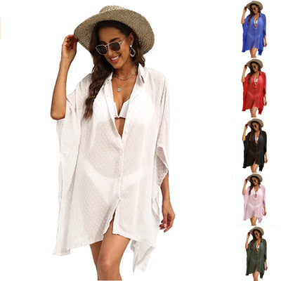 New Ladies Button Chiffon Swimwear Beach Cover Up