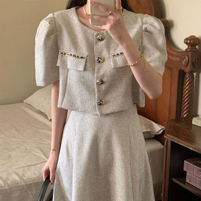 Short Sleeve Jacket High Waist Tweed Skirt Set