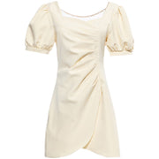 Elegant Yellow Ruched Mini Casual Summer Formal Dress