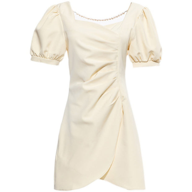 Elegant Yellow Ruched Mini Casual Summer Formal Dress