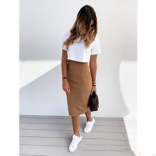 Casual Skirt Set Short Sleeve T-Shirt Two Piece