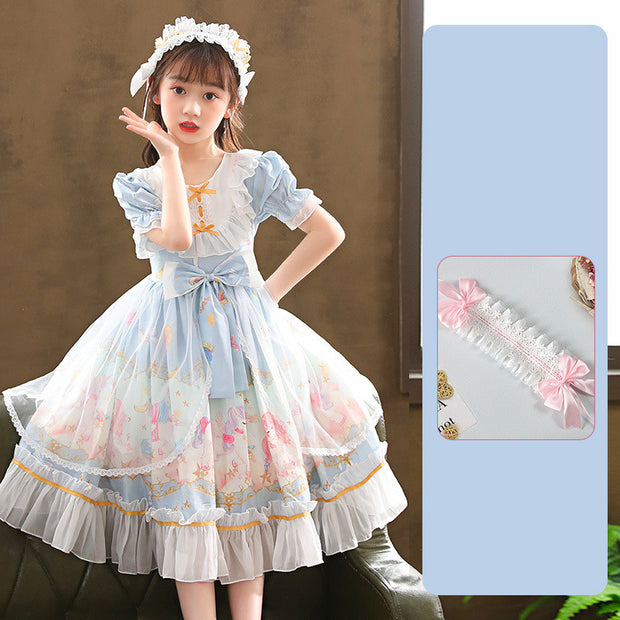 Short Sleeve Children's Dress Lolita Skirt Full Set