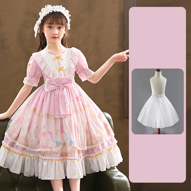 Short Sleeve Children's Dress Lolita Skirt Full Set