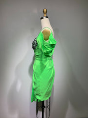 Slimming Green Diamond Strap Tight Pleated Elegant Mini Dress