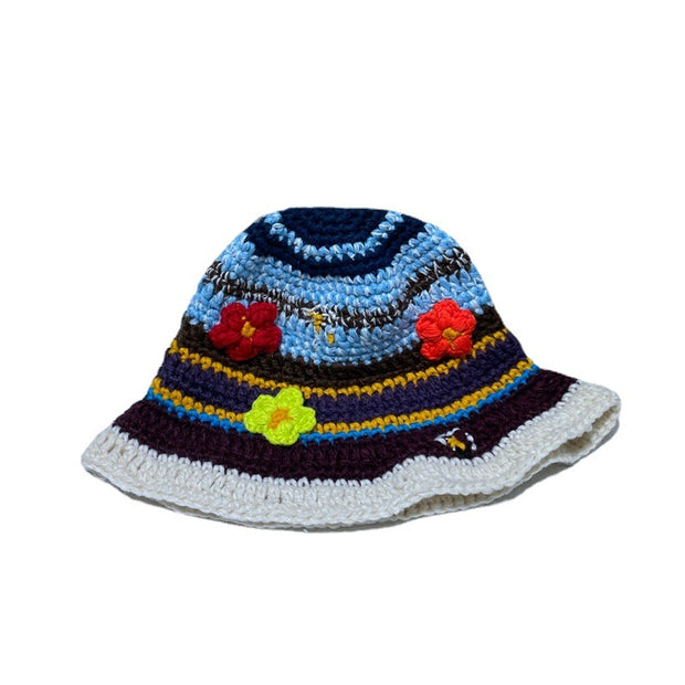 Hand-woven Color-block Flower Bucket Hat