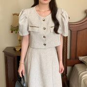 Short Sleeve Jacket High Waist Tweed Skirt Set