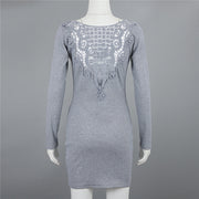 Elegant Lace Patchwork Women Long Sleeve Mini Dress Robe Femme Korean Clothes Slim Bodycon Party Dres