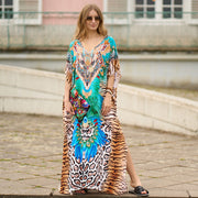 Beach Cover Up Cotton Positioning Print Dress