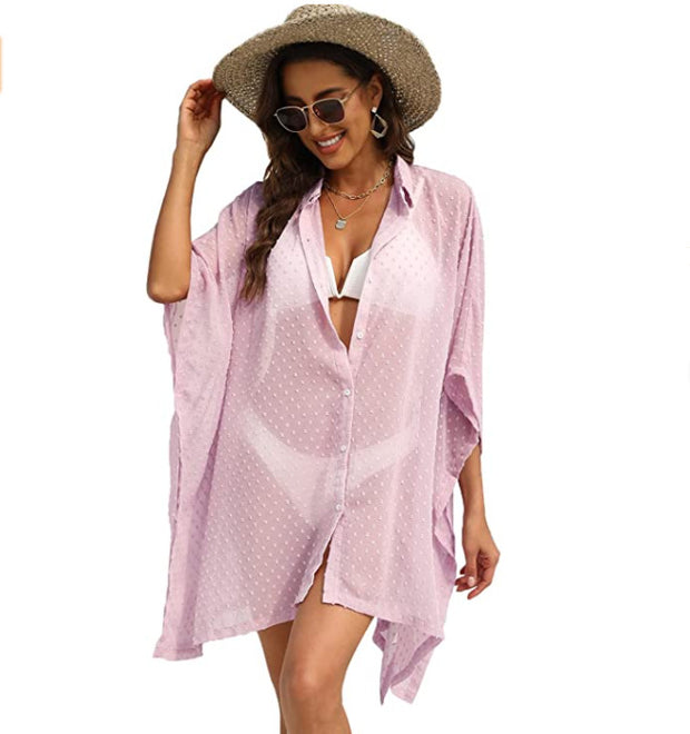 New Ladies Button Chiffon Swimwear Beach Cover Up