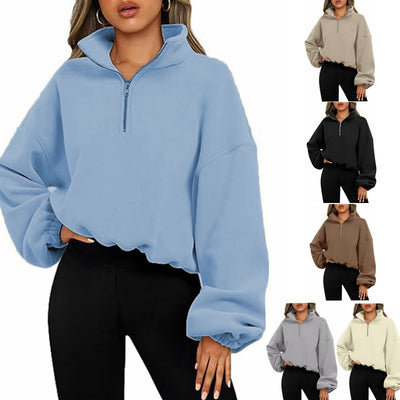 Zipper Stand Collar Sweatshirt Thick Warm Clothing
