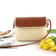 Leather Cover Shoulder Woven Casual Women's Beach Bag