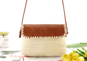 Leather Cover Shoulder Woven Casual Women's Beach Bag