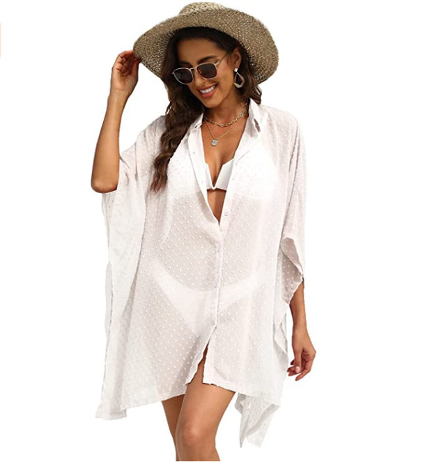 New Ladies Button Chiffon Swimwear Beach Cover Up