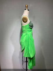 Slimming Green Diamond Strap Tight Pleated Elegant Mini Dress