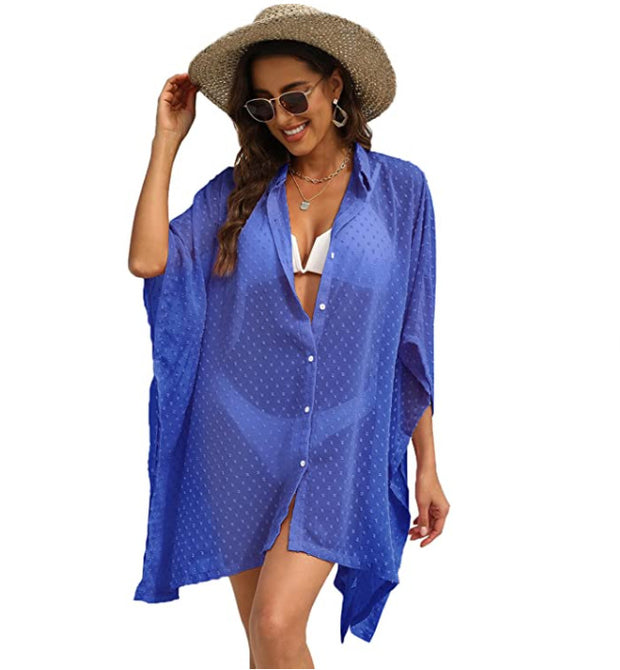 New Ladies Button Chiffon Swimwear Beach Cover Up