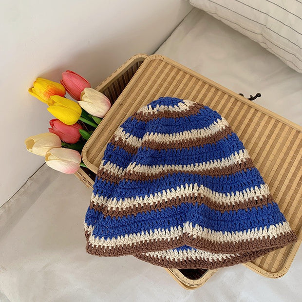 Japanese-style Retro Hollow Flower Handmade Knitted Bucket Hat Women