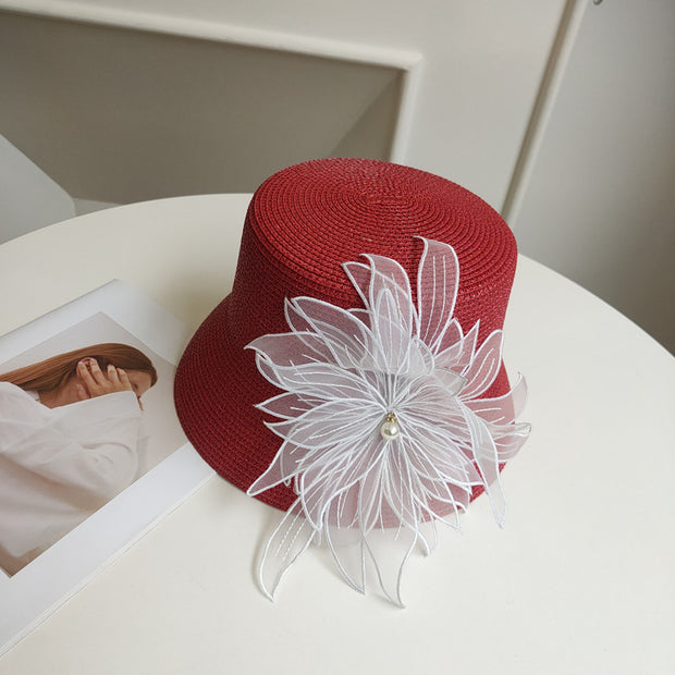 Lace Flower Bucket Straw Little Fairy Photo Shape Top Hat