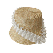 Pleated Lace Straw Bucket Hat