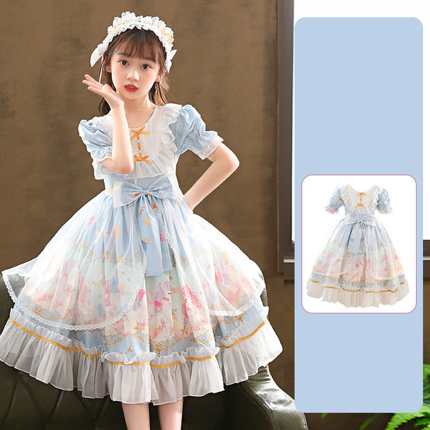 Short Sleeve Children's Dress Lolita Skirt Full Set