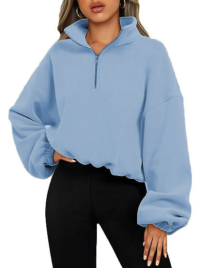 Zipper Stand Collar Sweatshirt Thick Warm Clothing