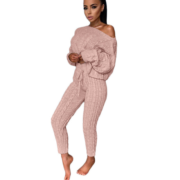 Knitted Tracksuit Two Piece Set Women