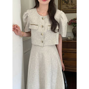 Short Sleeve Jacket High Waist Tweed Skirt Set