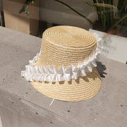 Pleated Lace Straw Bucket Hat