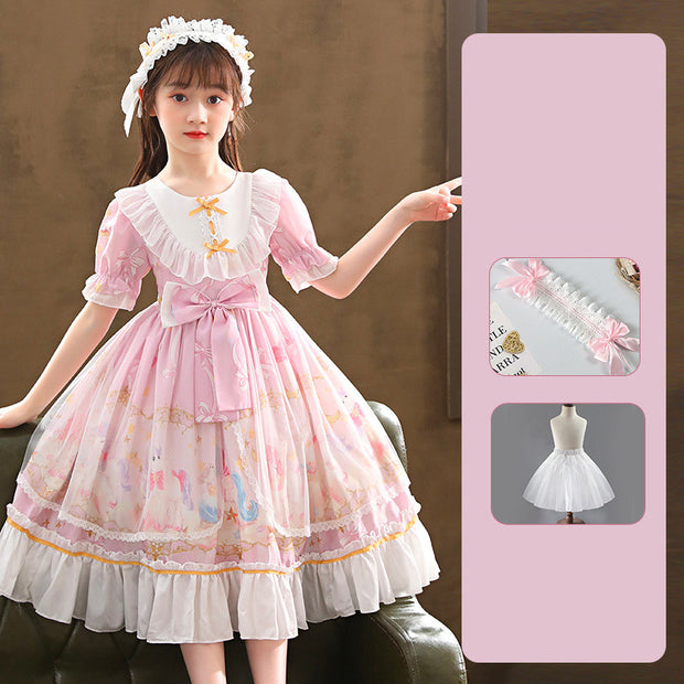 Short Sleeve Children's Dress Lolita Skirt Full Set