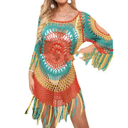 Women's Fashion Handmade Crocheted Long Sleeve Beach Cover-up