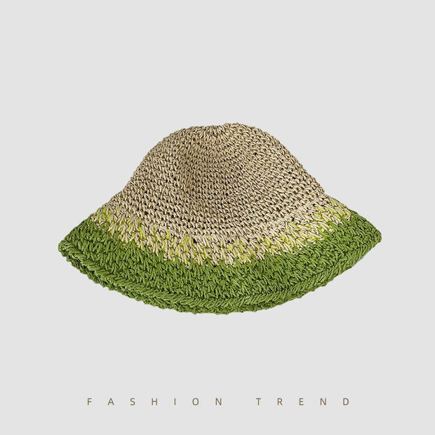 Women's Summer Straw Colorblock Crochet Hat