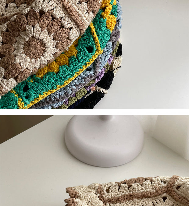 Handmade Design Double Color Hollow Basin Hat Women''s Japanese Knitted Crochet Bucket Hat Korean Wool Fisherman Hat