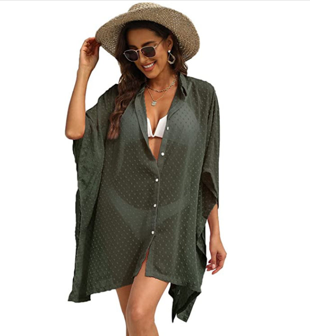 New Ladies Button Chiffon Swimwear Beach Cover Up