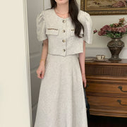 Short Sleeve Jacket High Waist Tweed Skirt Set