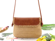 Leather Cover Shoulder Woven Casual Women's Beach Bag